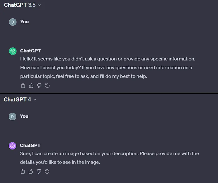 GPT-3.5 and GPT-4 responding to empty prompts